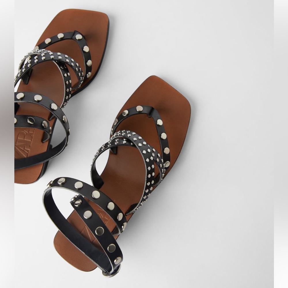 Zara leather studded ankle strap healed sandals